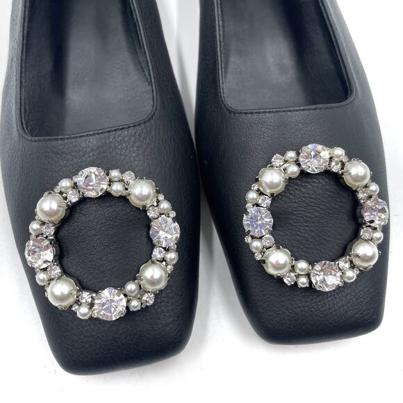 Alohas Bella Crystal Ballet Flats Black Pearl Leather Square Toe Sz 37 / 6.5 - Picture 4 of 10